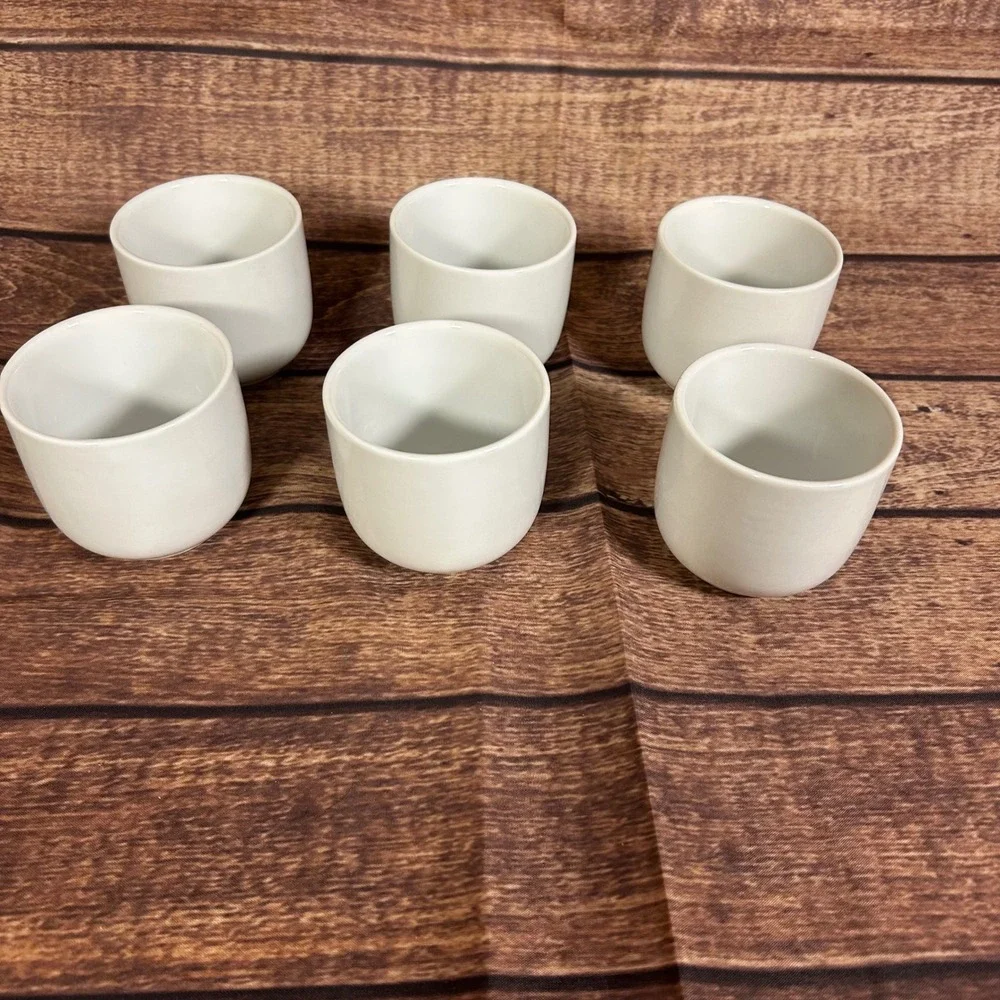 Pier 1 White Ceramic Japanese Sake Cups Tea Bowls Set of 6 Minimalist